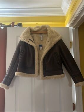 Arizona Jean Company Dark Brown Faux Leather Shearling Jacket with Cream Lining